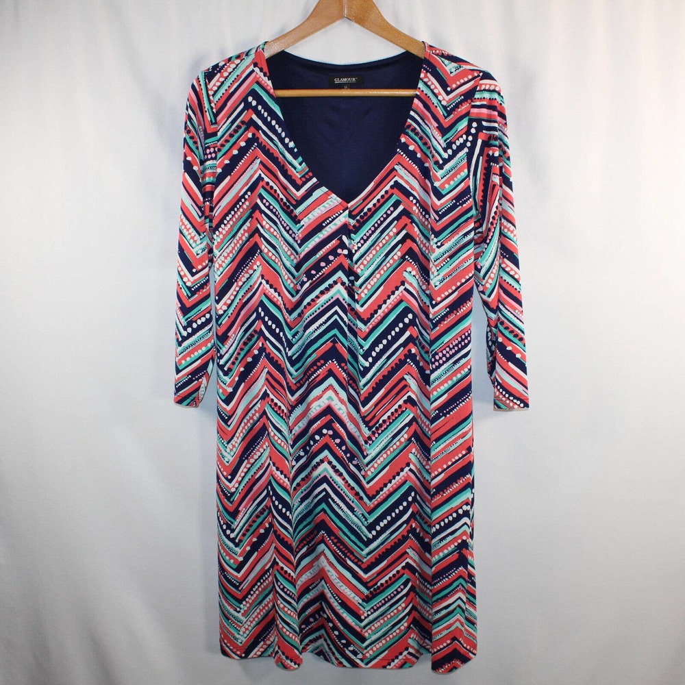 Glamour SZ 14 A-Line V-Neck Multi Chevron Knee Length Dress